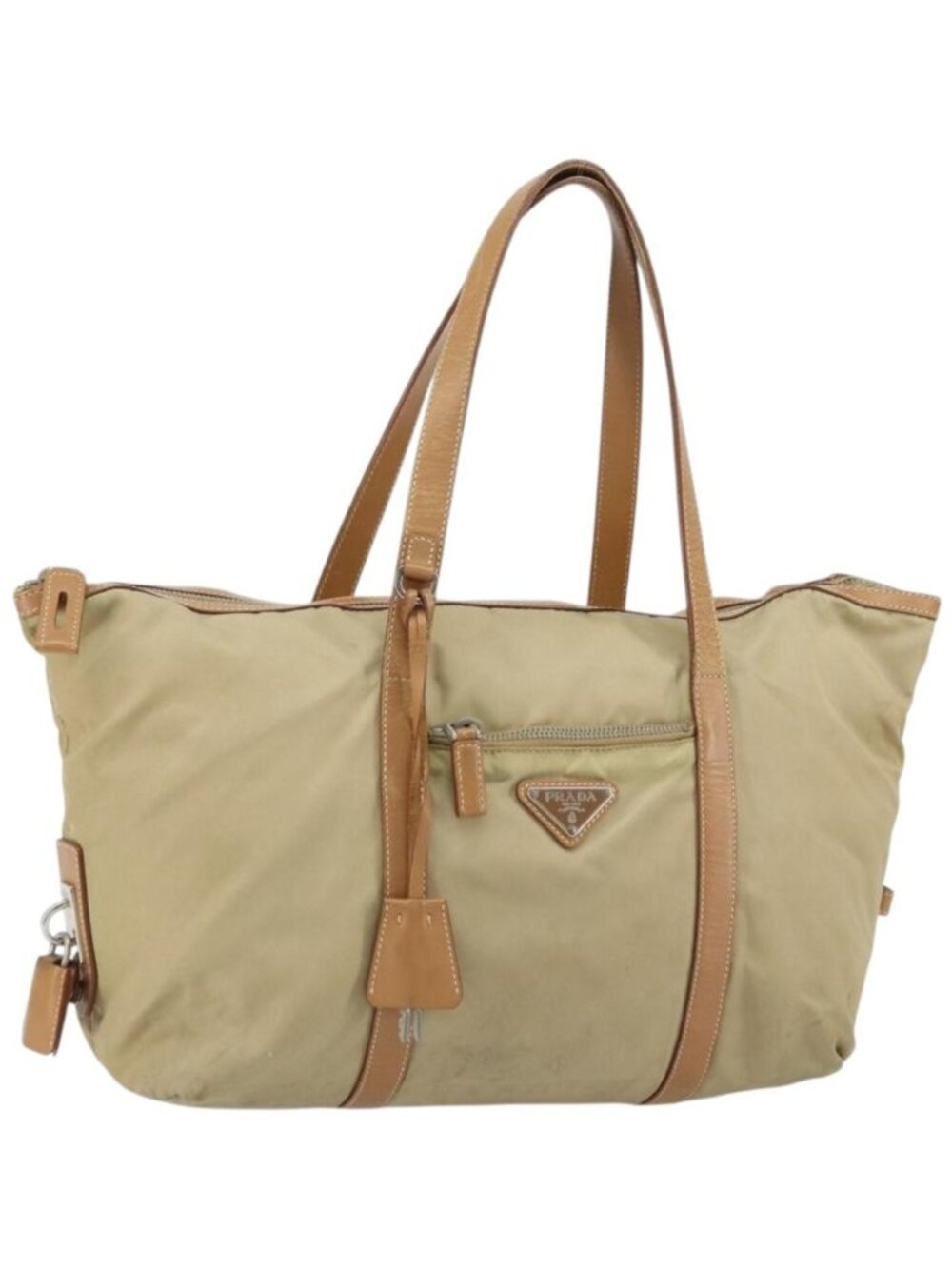 PRADA Tote Bag Nylon Beige Silver